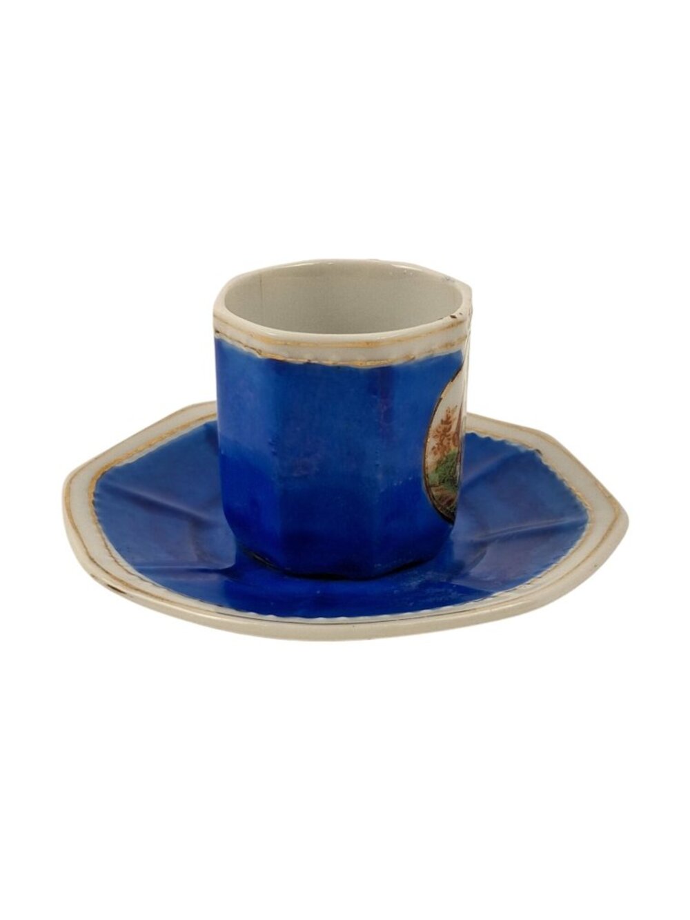 VTG HKATO Blue Porcelain Demitasse Teacup & Saucer Romantic Scene & Gold Accents - Picture 3 of 16